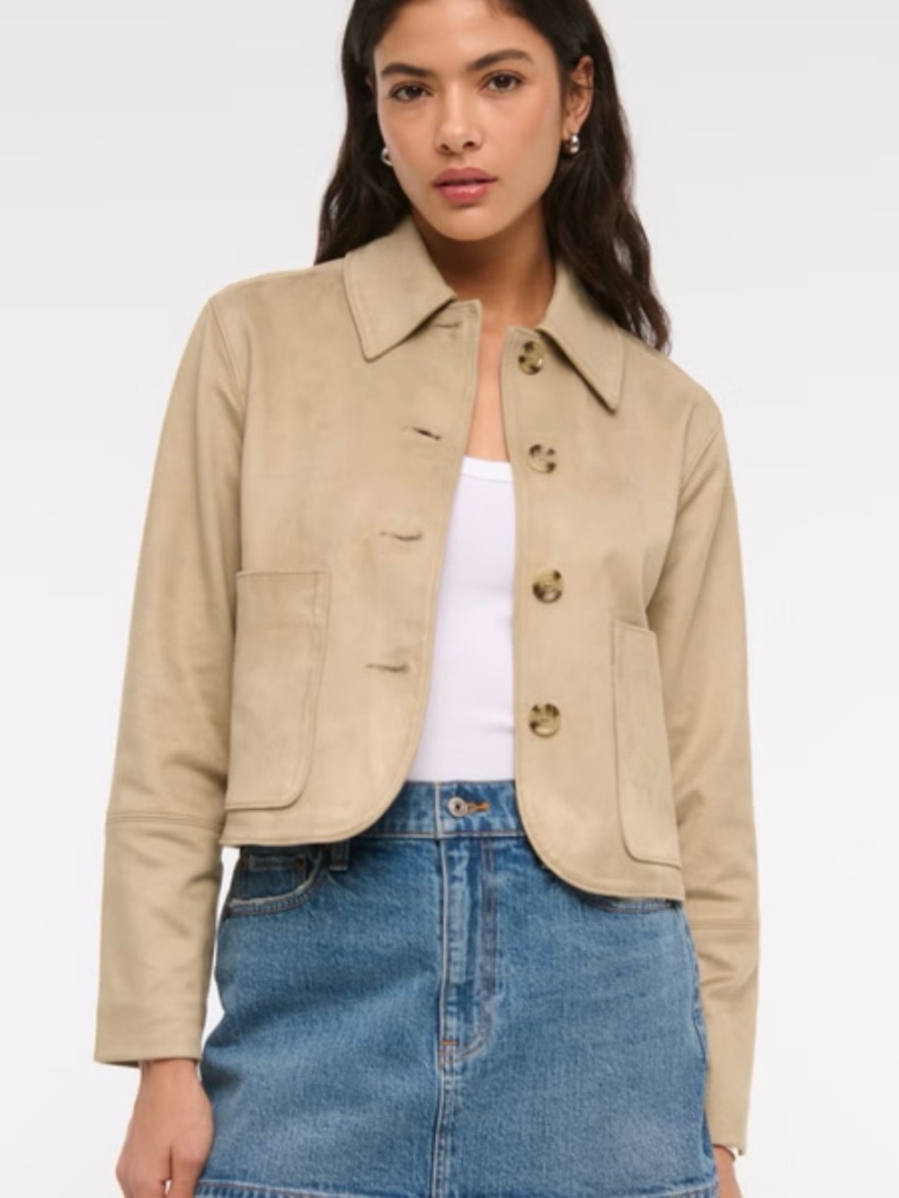 Abercrombie & Fitch Suede Jacket – Tan (NWT) Beige-Cream Cropped Button Jacket